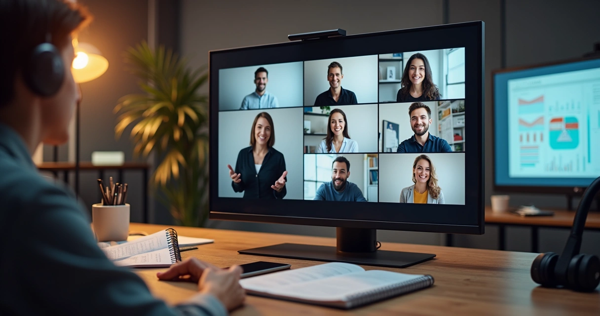 Comunidade online de mentoria com participantes em reunião virtual
