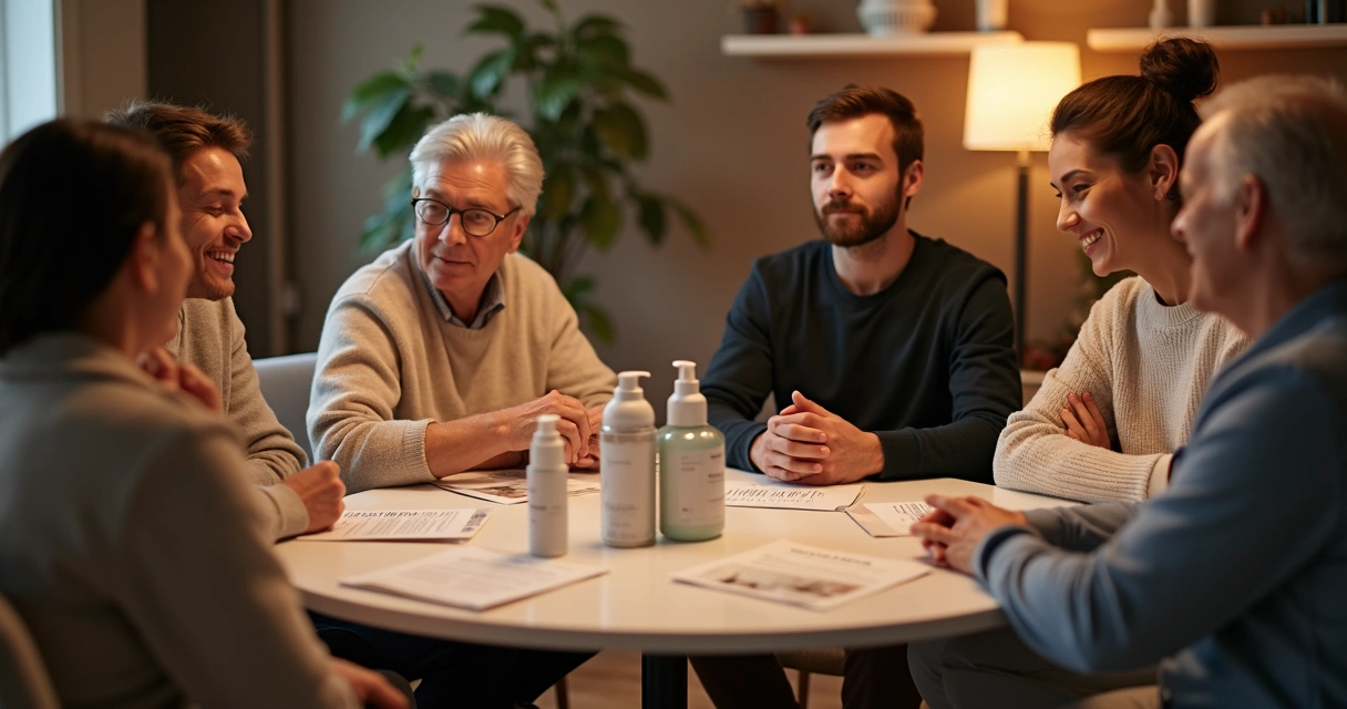 Grupo de pessoas reunidas discutindo dicas de skincare em roda