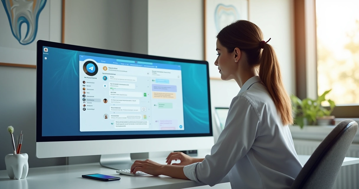 Gestor de clínica odontológica administra comunidade de pacientes em canal do Telegram no computador 