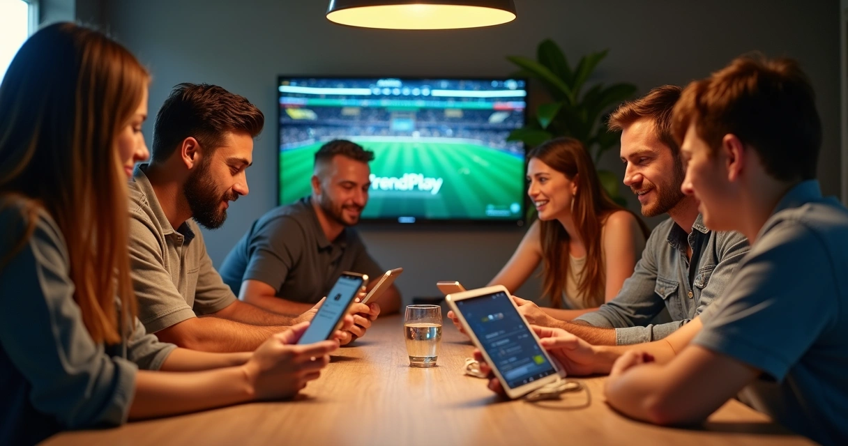 Grupo de pessoas discutindo previsões em ambiente descontraído 