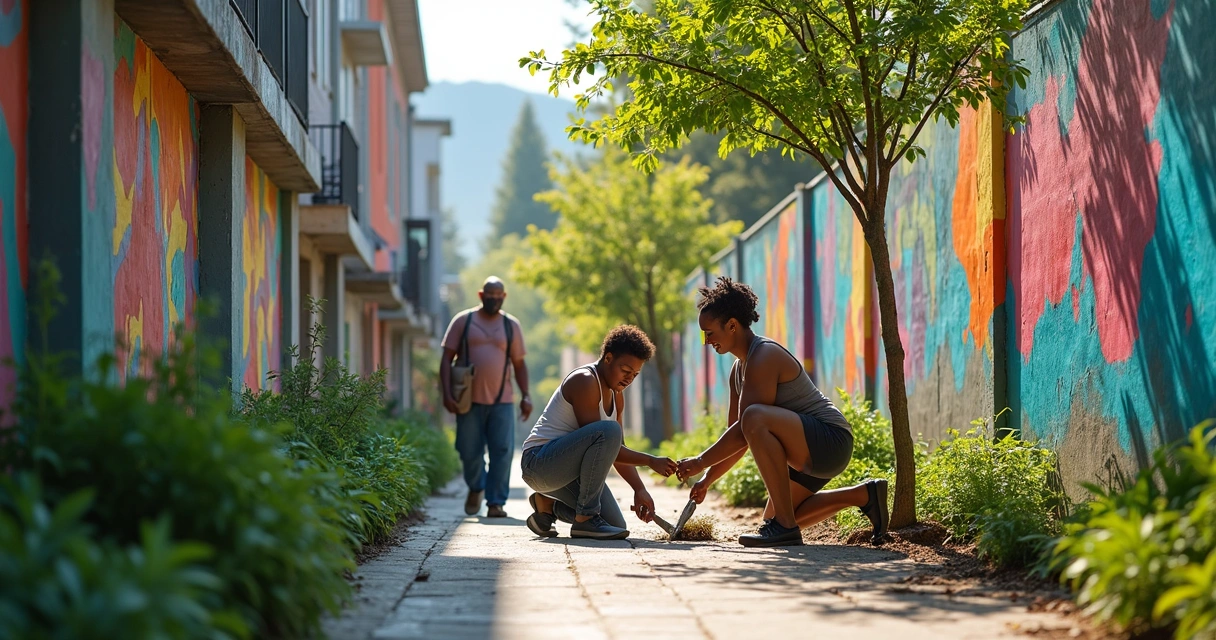 Vizinhos colaboram em ação comunitária urbana 