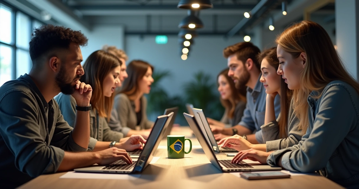 Grupo de pessoas usando prediction market e discutindo previsões 