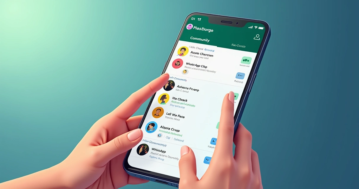 Tela de celular mostrando diferentes grupos unidos em uma comunidade 