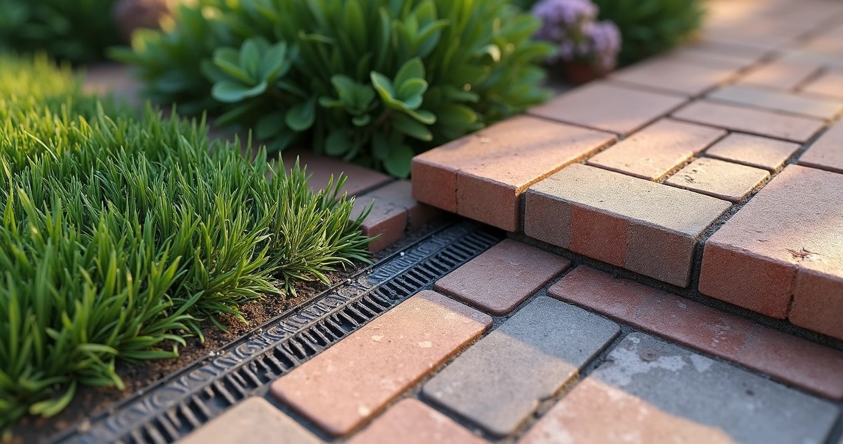 Outdoor patio showing integrated drainage and hidden conduits 
