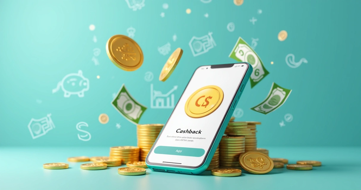 Representação de aplicativo mostrando oferta de cashback em investimento 