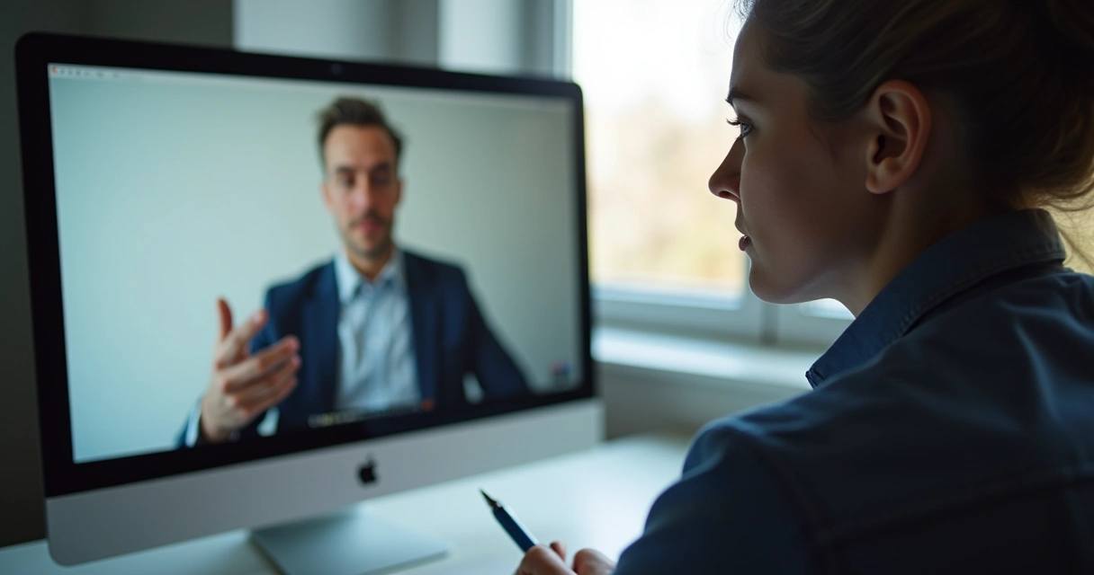 Pessoa focada prestando atenção em reunião virtual 
