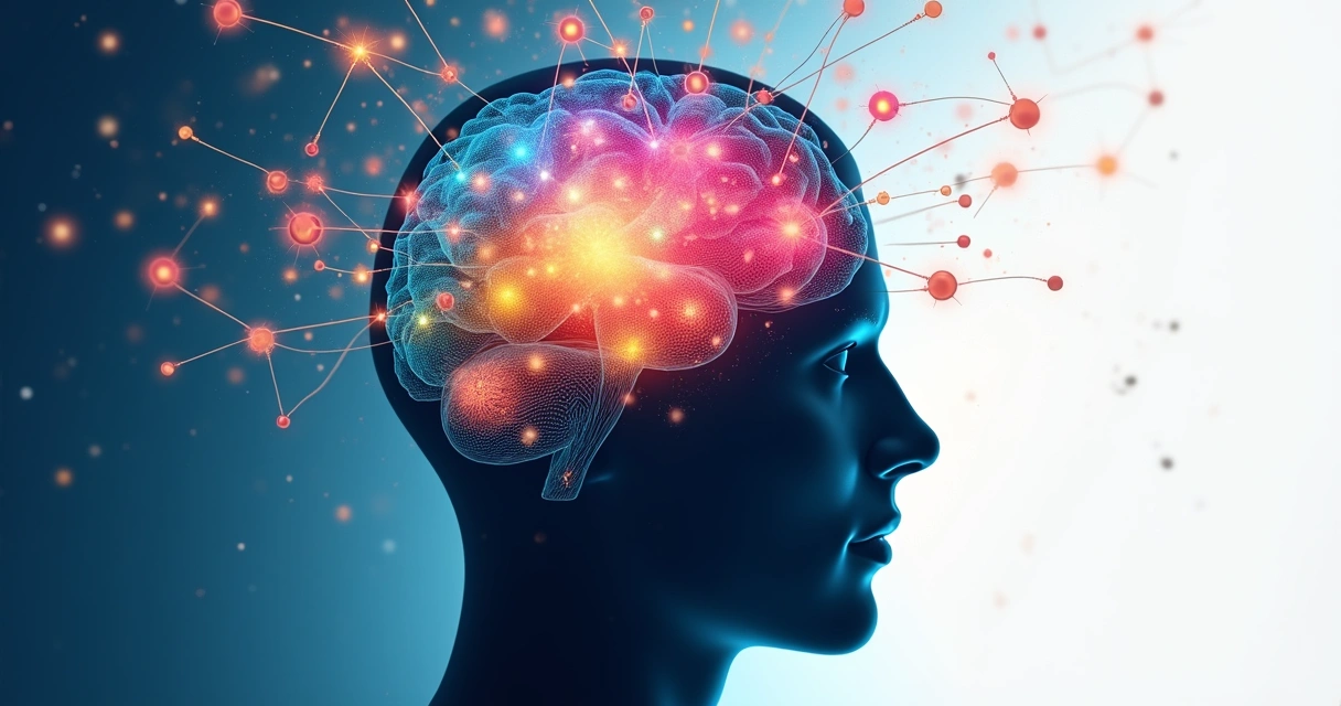 Conceptual map connecting beliefs and emotions across mind silhouette 