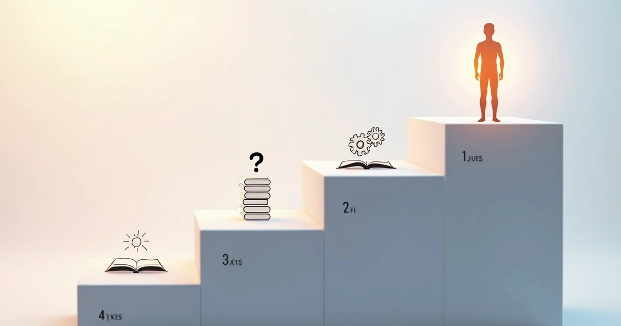 Four stages of conceptual maturity represented as ascending steps with icons for each stage 