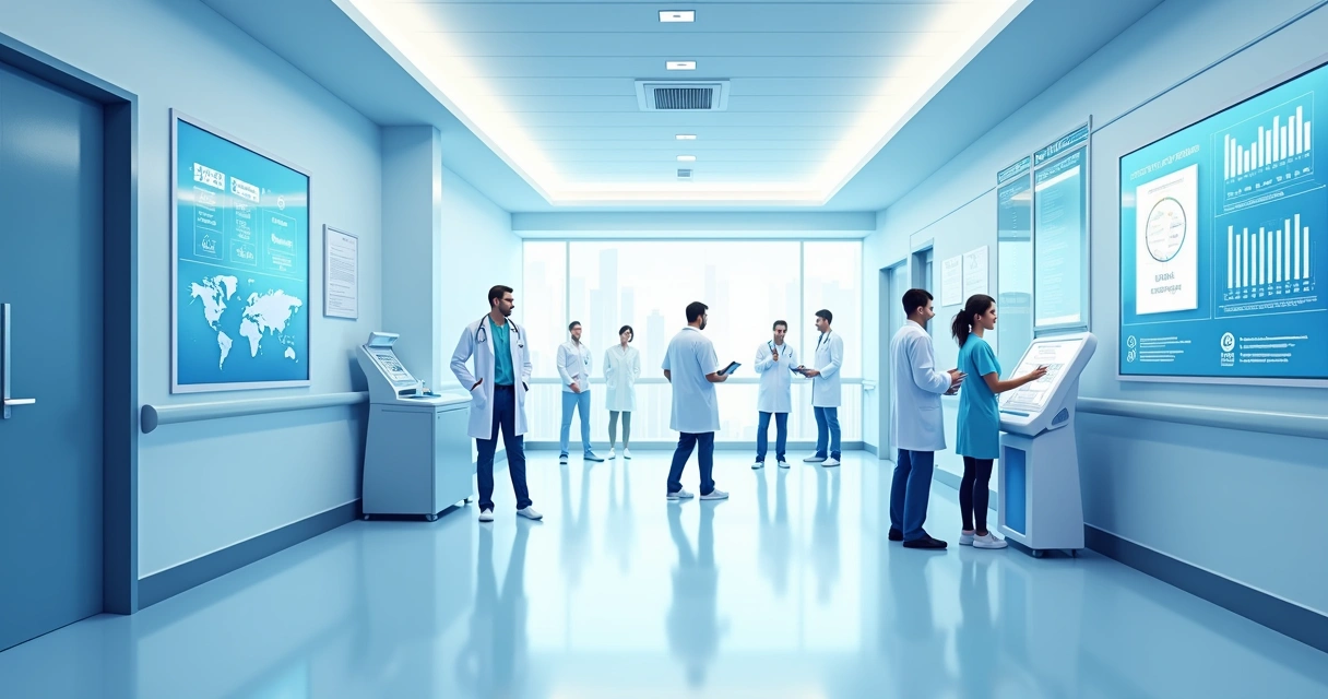 Equipe médica em hospital moderno de gestão privada 