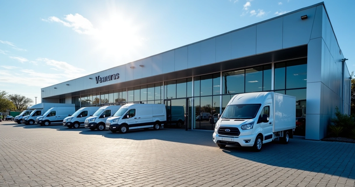 Concessionária com caminhões e vans elétricas expostas