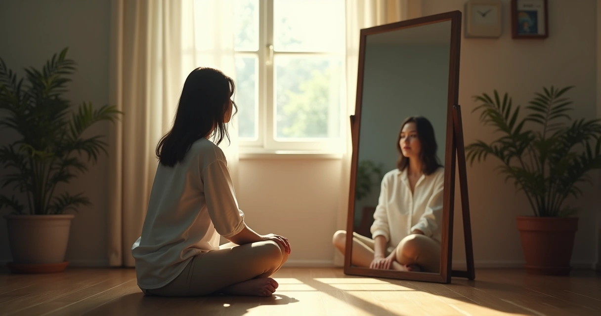 Persona reflexionando junto a un espejo 