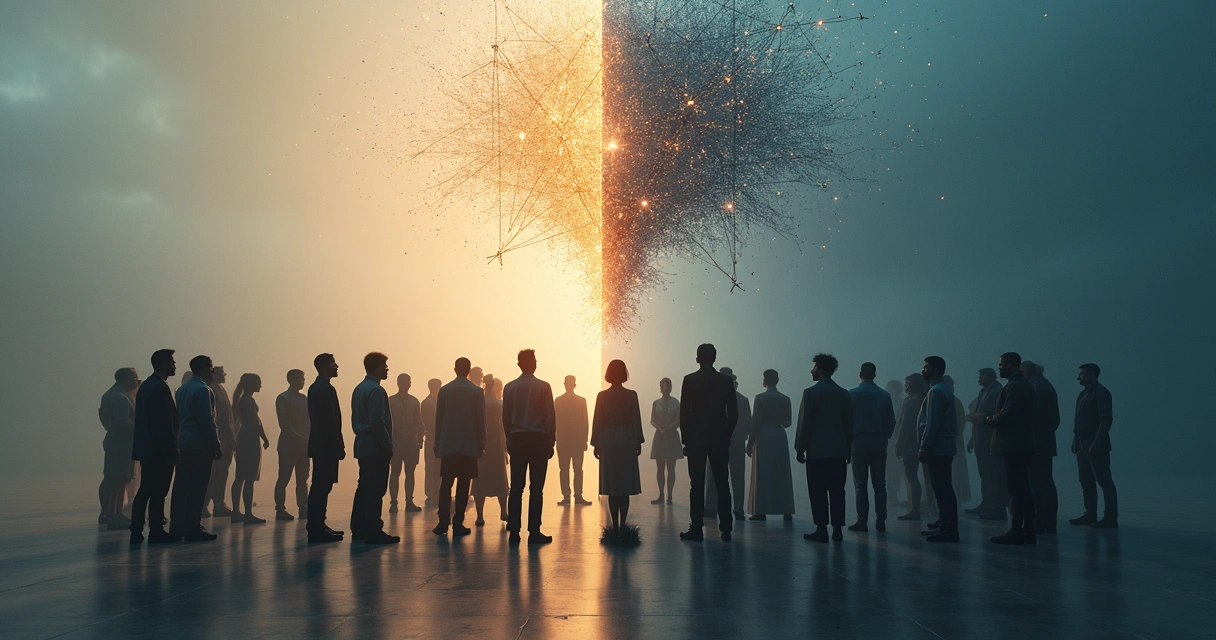 Contraste entre conciencia colectiva luminosa y pensamiento grupal oscuro 