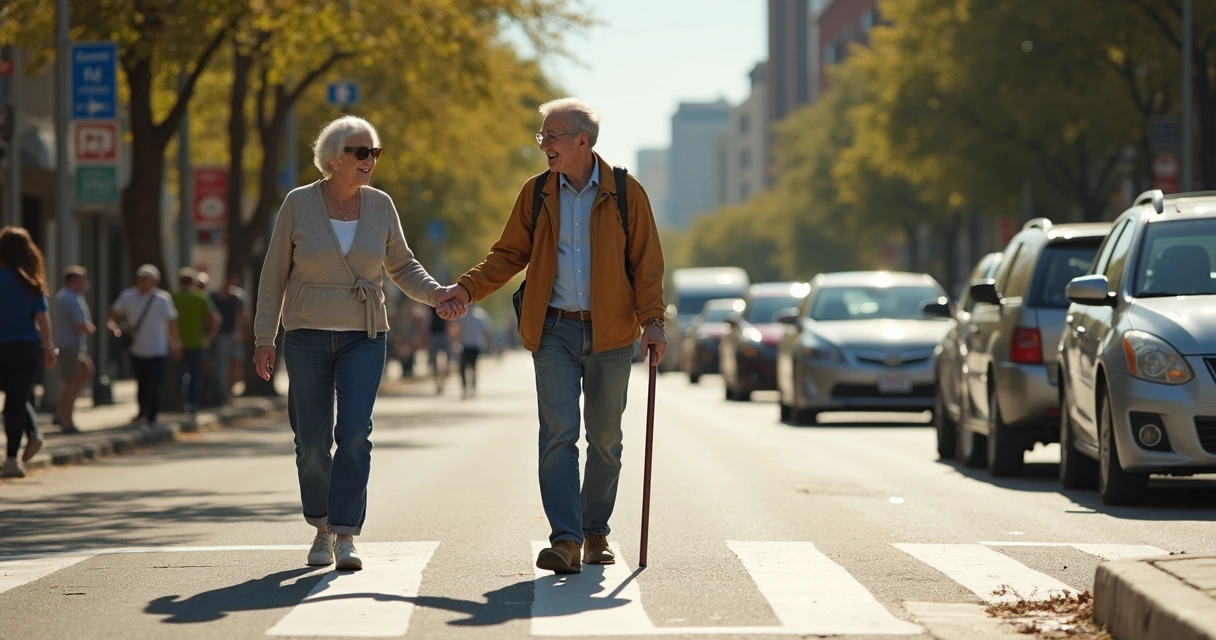 Manos ayudando a una persona mayor a cruzar la calle 