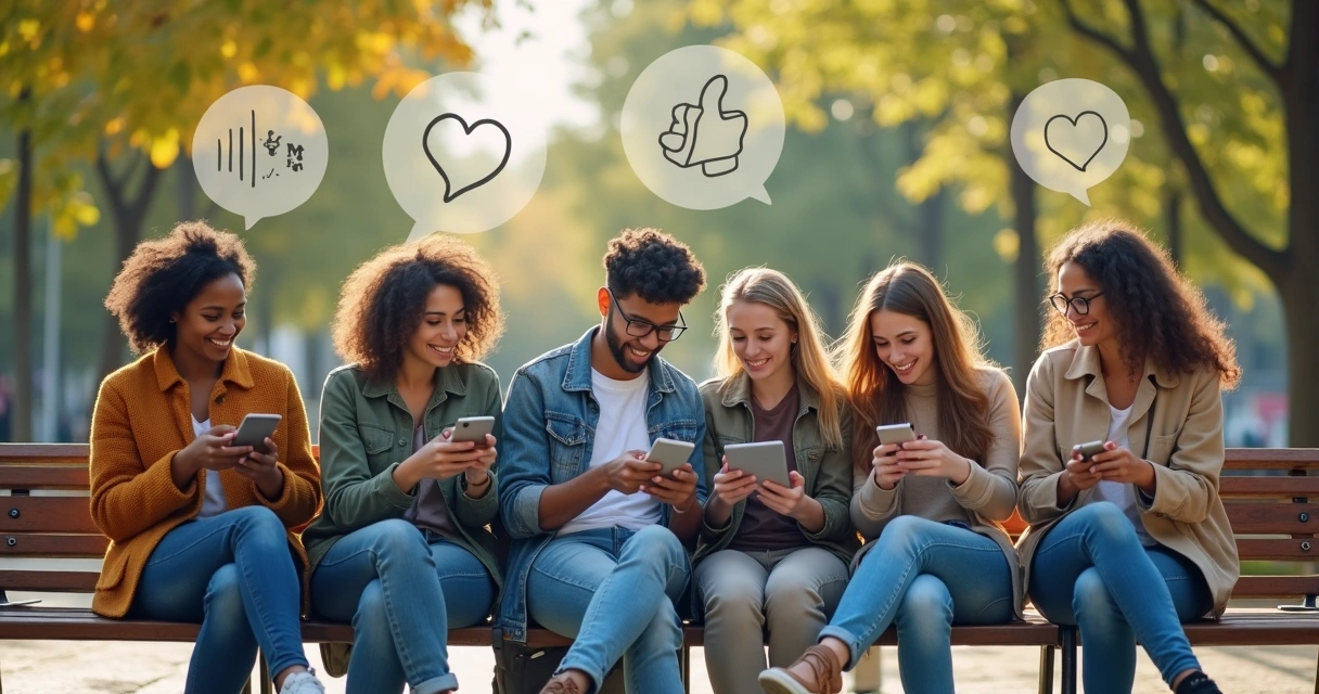 Personas jóvenes mirando sus dispositivos en un espacio público