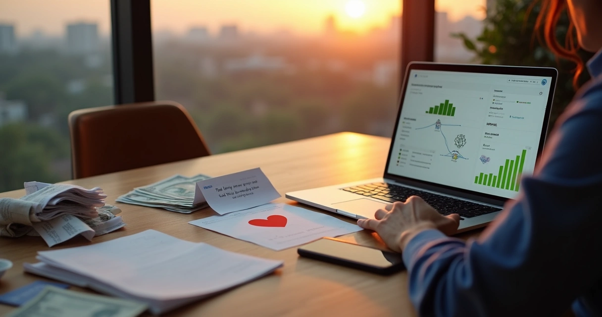 Persona analizando decisiones financieras con equilibrio emocional 