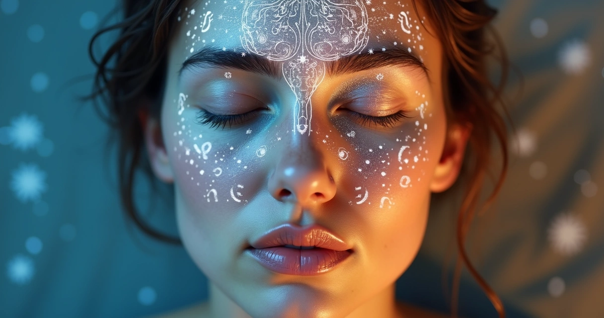 Rostro dividido que representa la conciencia espiritual y la científica 