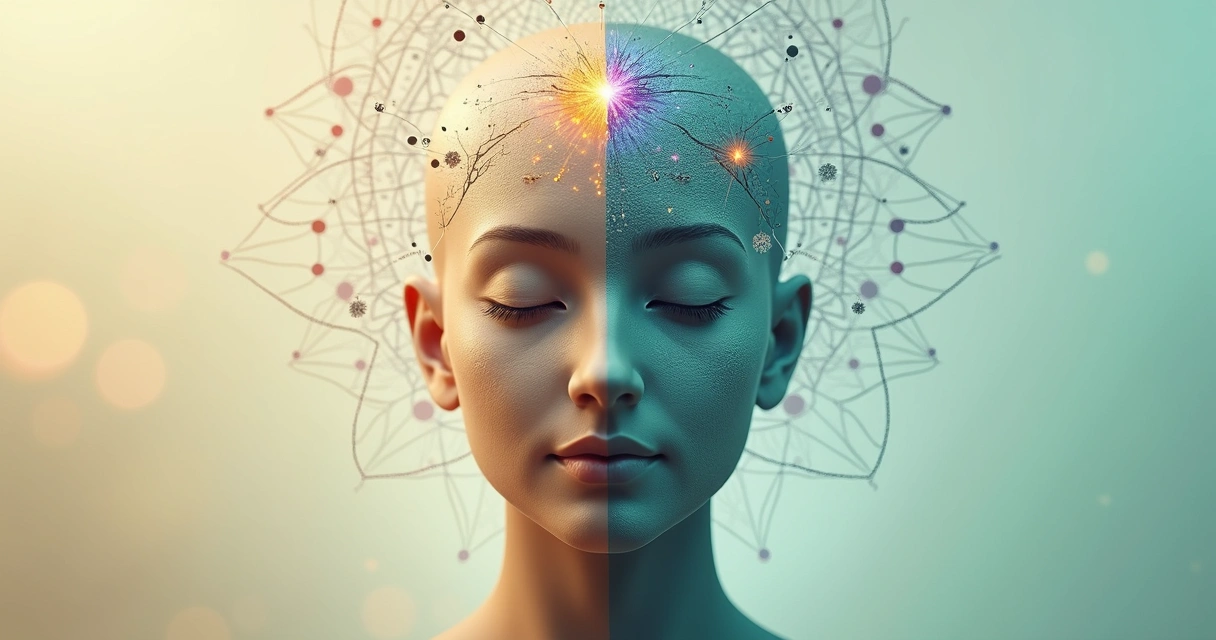 Comparación visual entre conciencia marquesiana y mindfulness en un mismo rostro dividido 