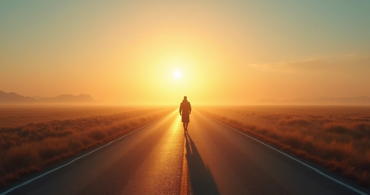 Camino desierto al amanecer simbolizando búsqueda de propósito 