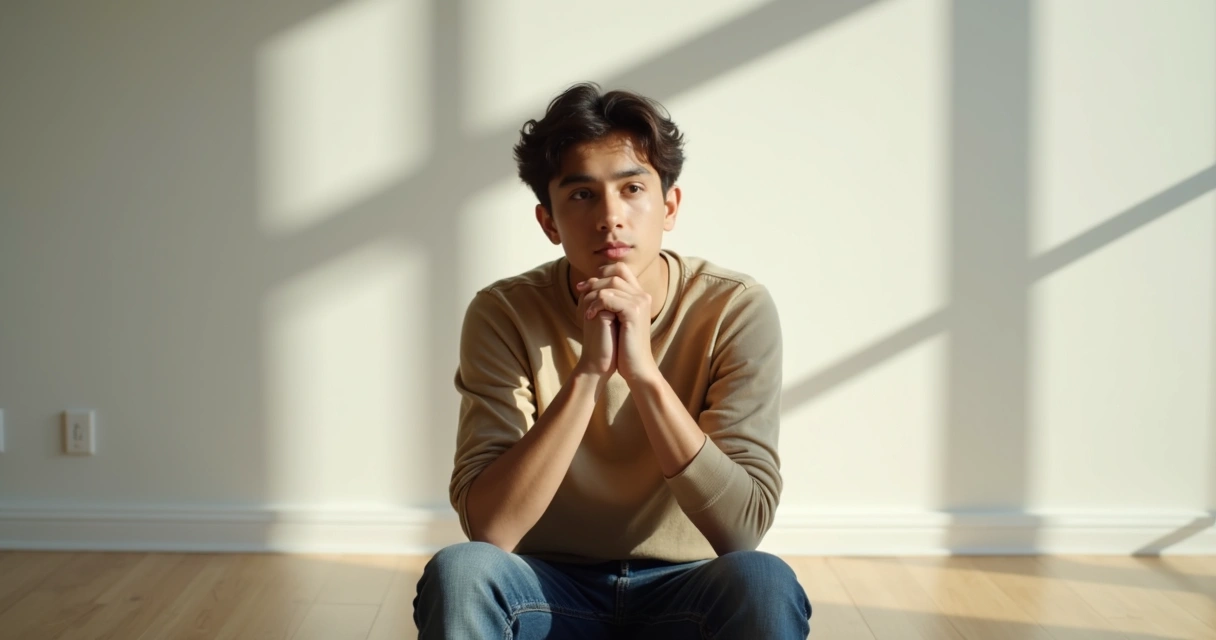 Persona con expresión pensativa frente a un fondo claro 