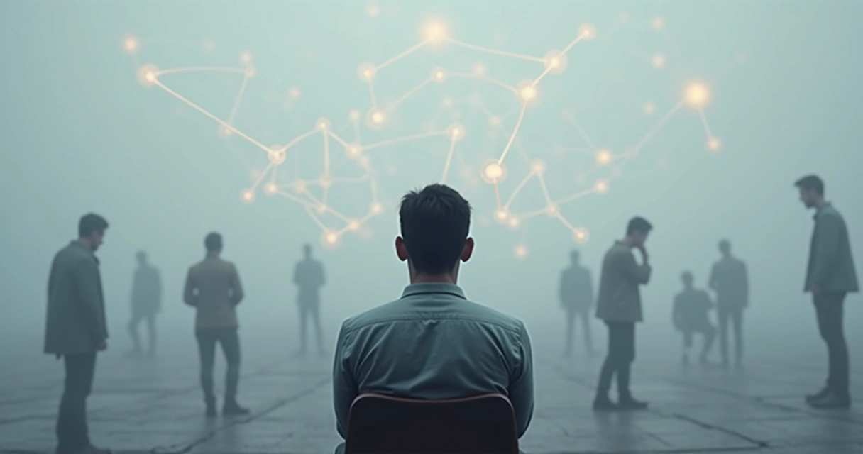 Persona reflexionando ante cadenas conectadas a otros