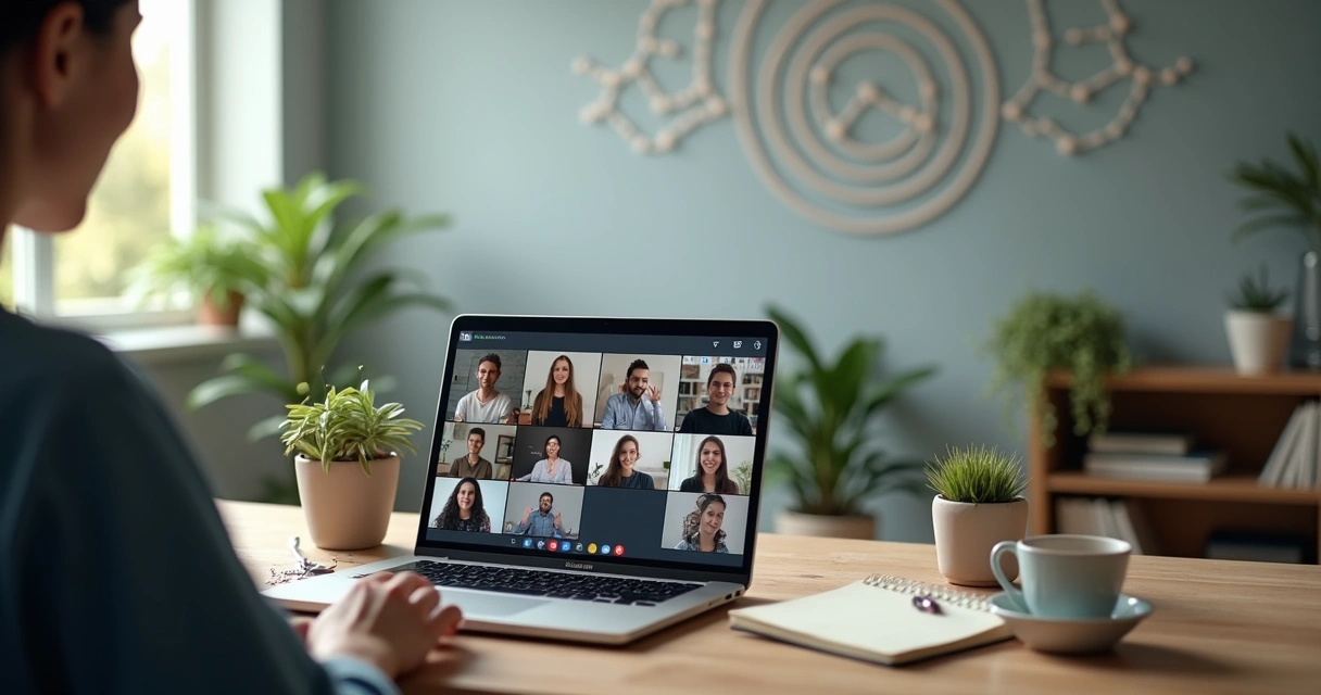 Profesional trabajando en remoto conectado a un equipo distribuido en pantallas 