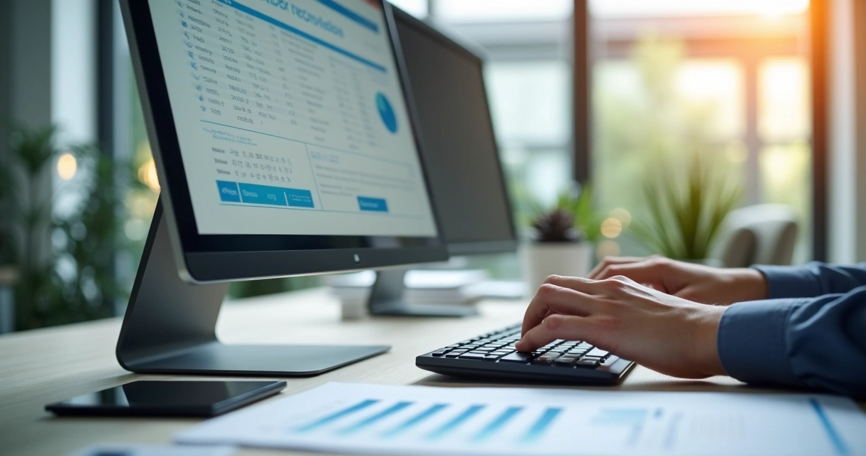 Tela de conciliação automática financeira em escritório de contabilidade