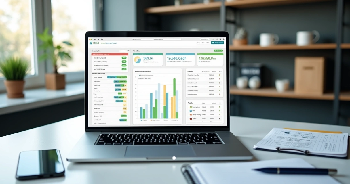 Tela de conciliação bancária automática em sistema ERP com gráficos e extrato bancário 