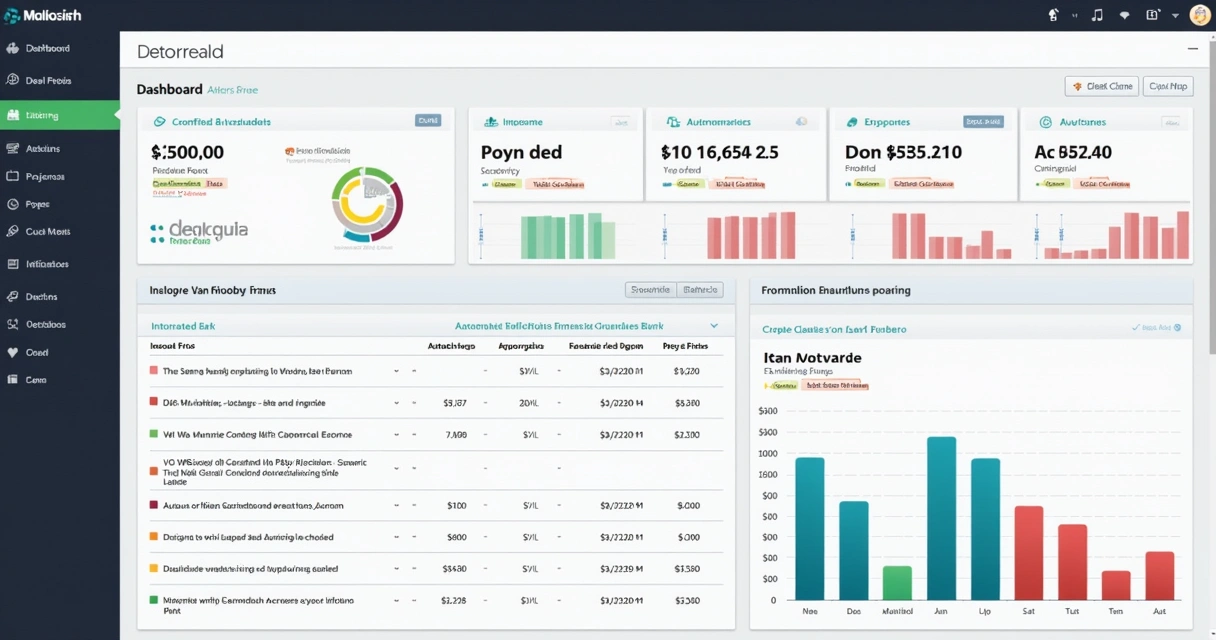 Dashboard de ERP mostrando integração bancária, categorias financeiras e extrato sincronizado 