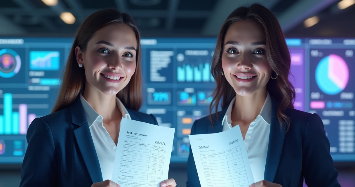 Interface digital mostrando agentes de IA conciliando dados bancários 