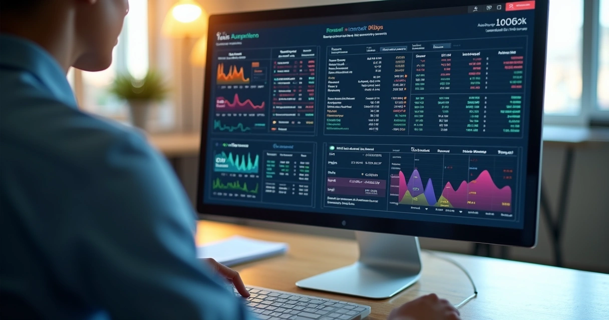 Tela de software de conciliação bancária com gráficos coloridos e lista de lançamentos bancários 