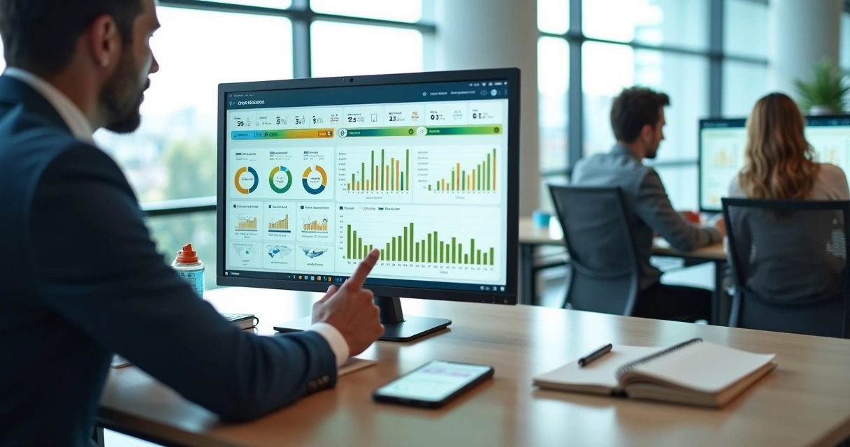 Gestor analisando conciliação de cartões em painel financeiro digital 