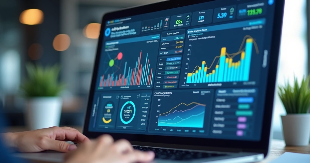 Dashboard digital de conciliação contábil com gráficos coloridos, agentes de IA e integração de bancos e sistemas contábeis 