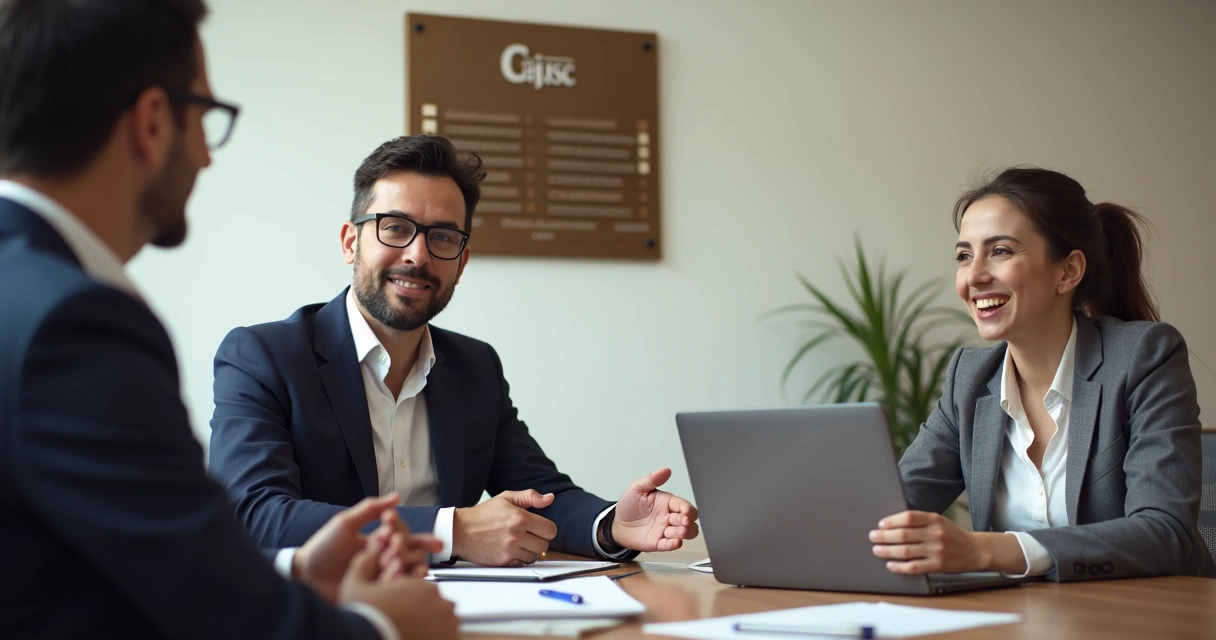 Sala de conciliação trabalhista com advogado, cliente e mediador em Coronel Fabriciano 