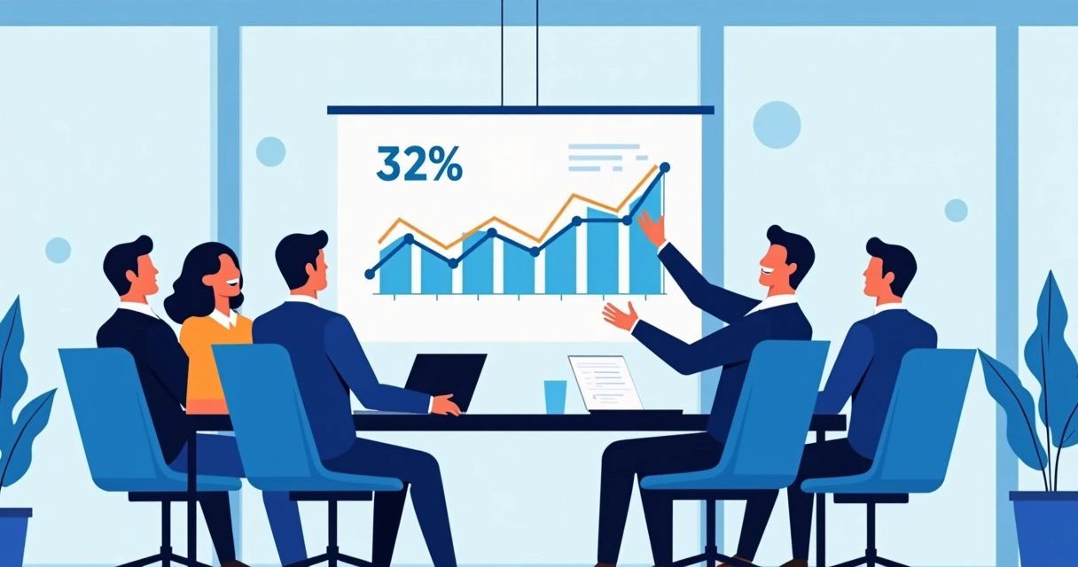 Equipe reunida comemorando indicadores de sucesso do cliente na tela 