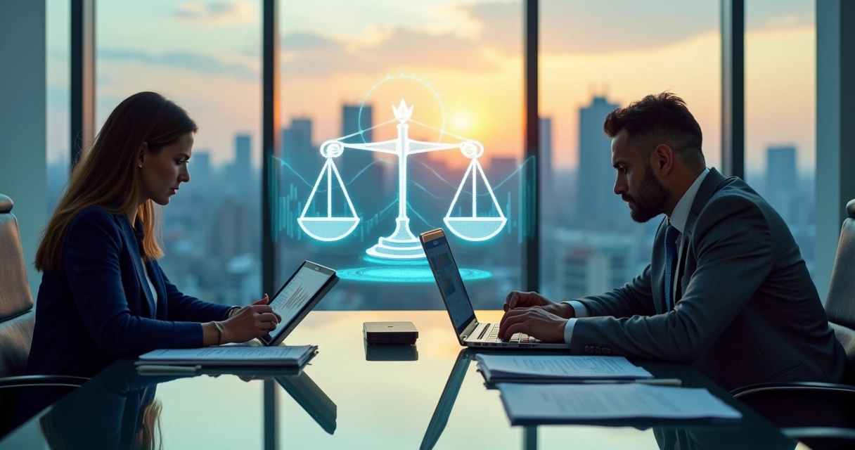 Dois empresários em mesas opostas com gráficos, um usando táticas desonestas 