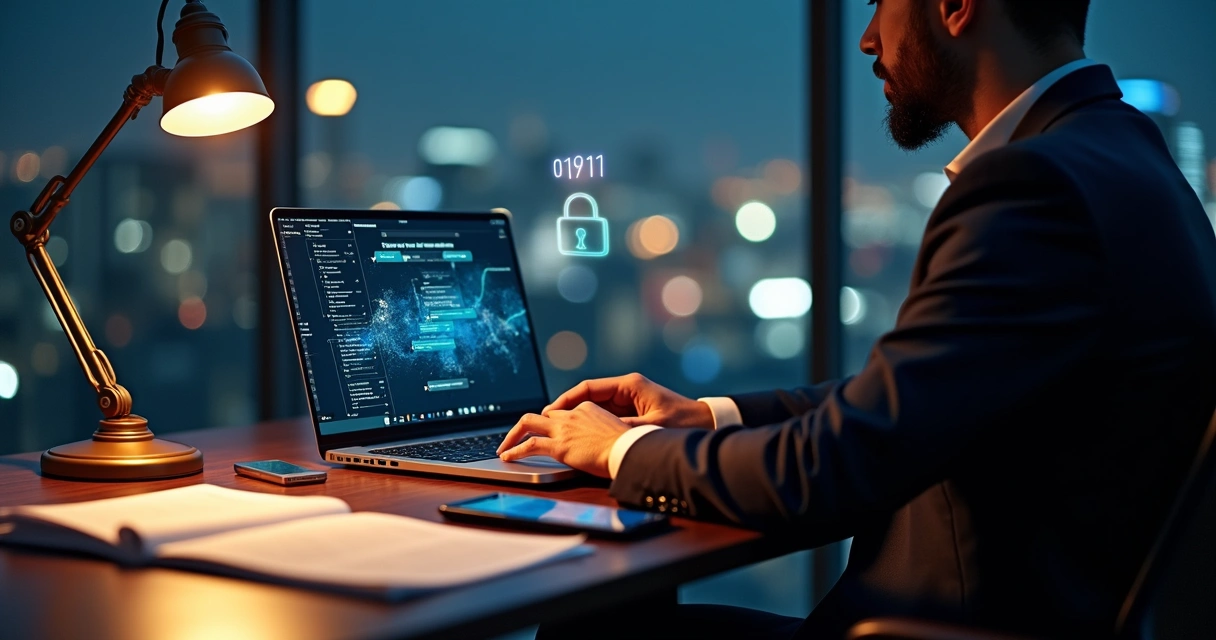 Advogado analisando provas digitais de concorrência desleal na tela de um notebook 