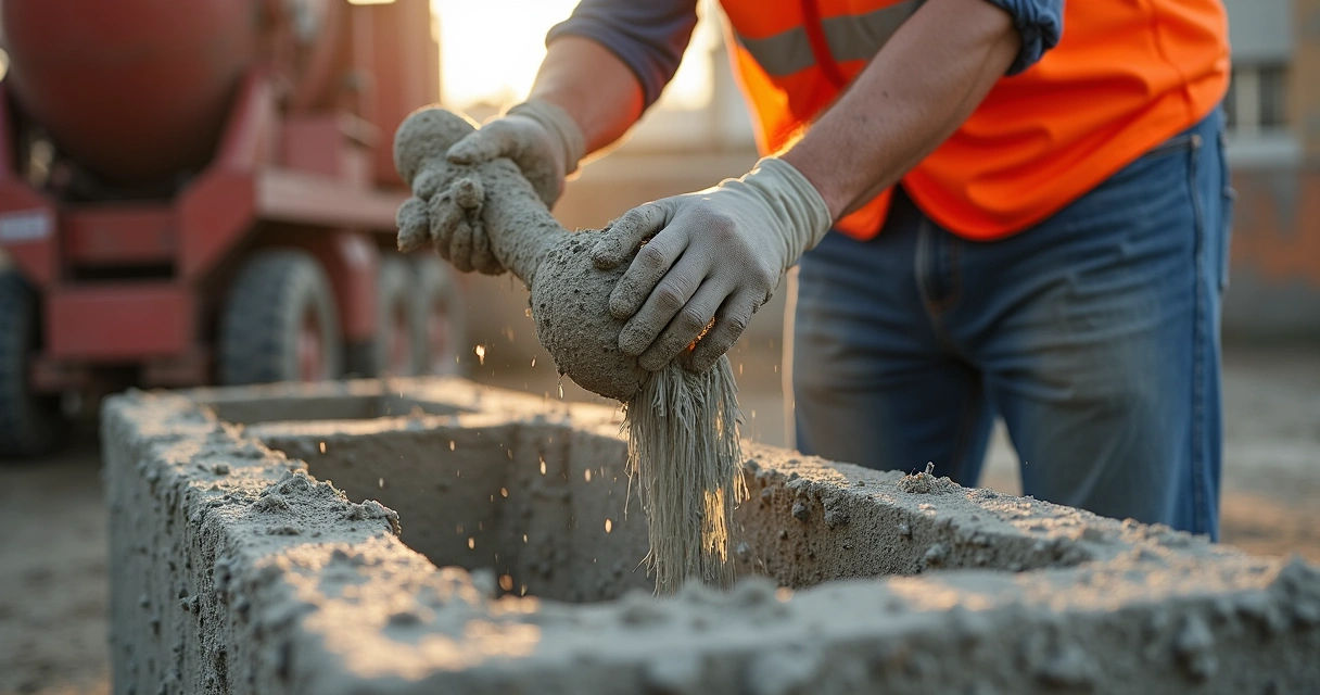 Concretagem e vibração do baldrame na obra 