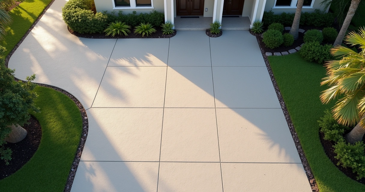 Broom-finished concrete driveway with visible texture and no puddles