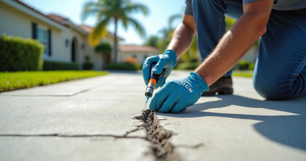 Technician repairing driveway crack in Orlando