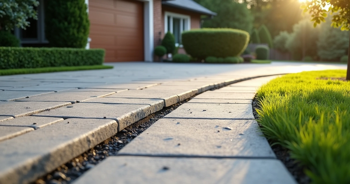 Garage driveway with integrated drainage channel 