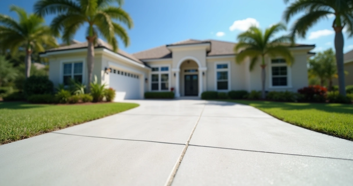 Newly finished concrete driveway in Central Florida home