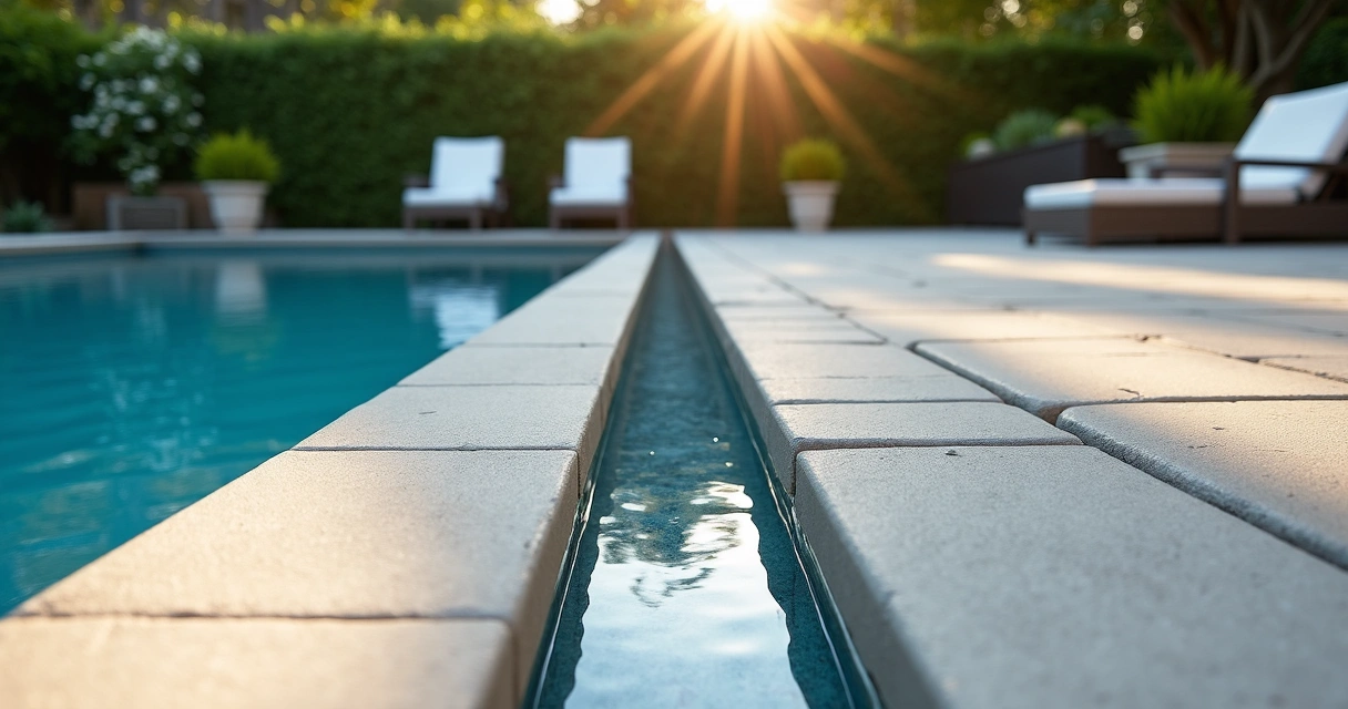 Concrete pool deck with correct joint placement, visible drainage, and seamless finish