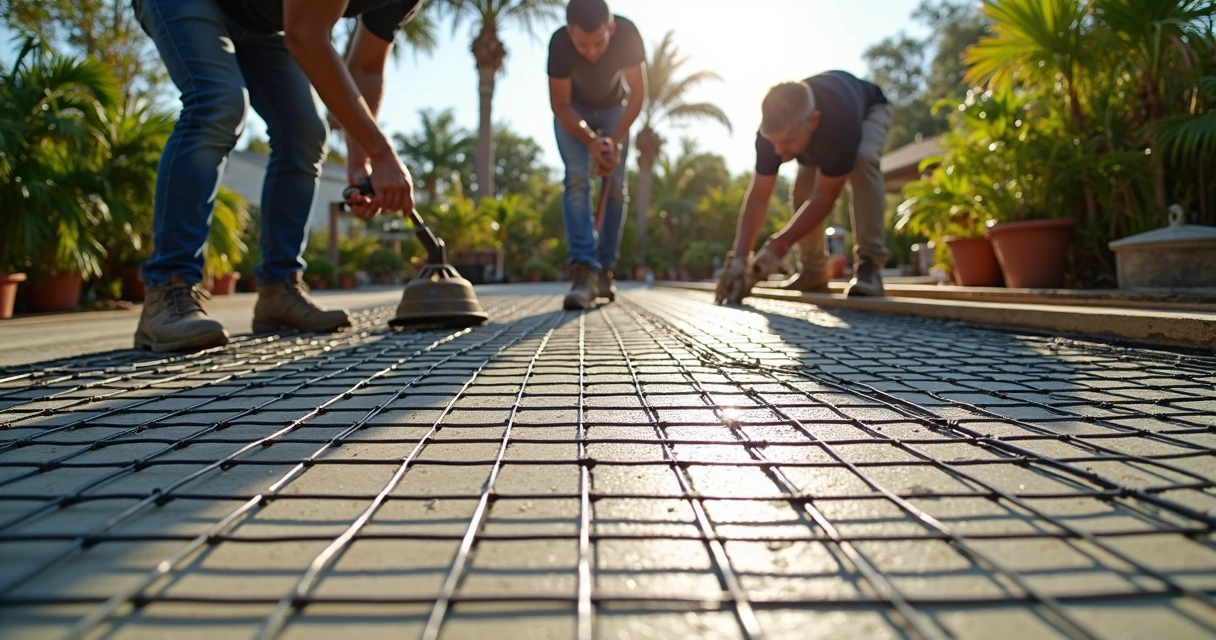 Welded wire mesh laid out for patio in Florida