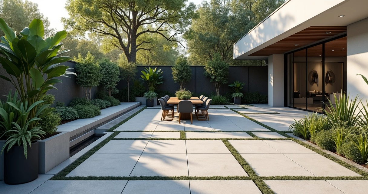 Concrete paver patio in outdoor living space 