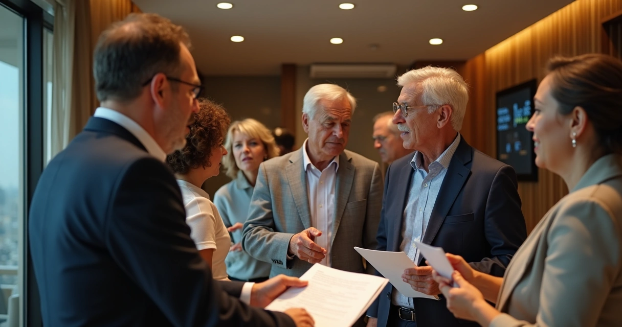 Moradores de condomínio debatendo incômodo com ruído 