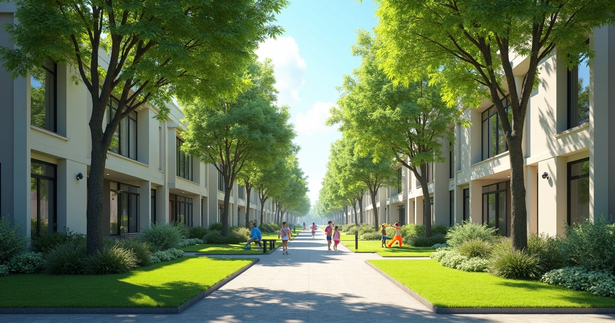 Caminho arborizado em condomínio fechado 