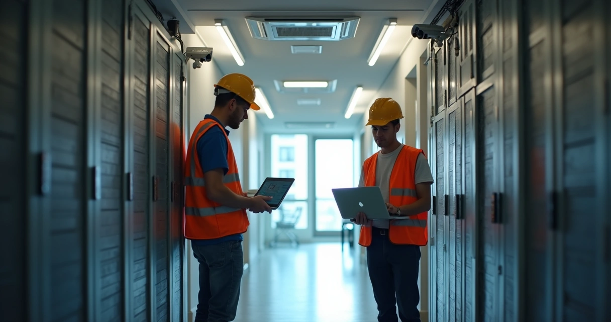 Equipe instala CFTV PoE em condomínio vertical 