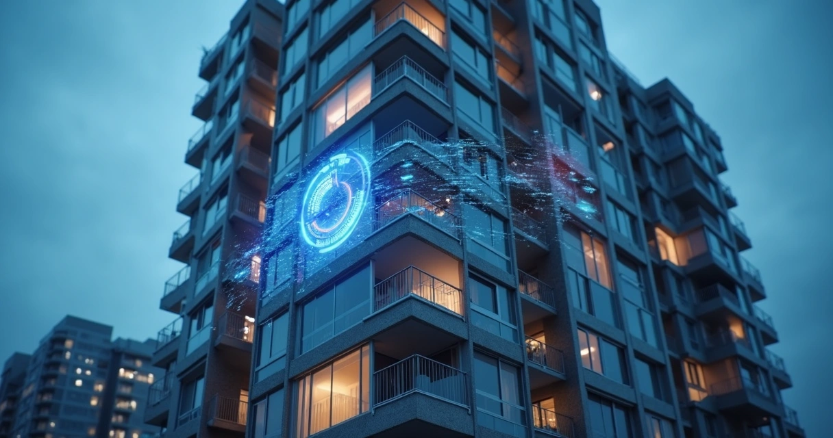 Representação visual de condomínio integrado com monitoramento de dados digitais em tempo real 