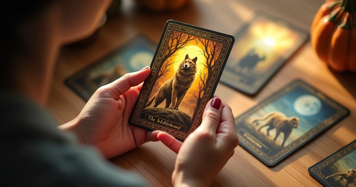 Pessoa segurando uma carta de tarot com animal simbolizando poder pessoal 