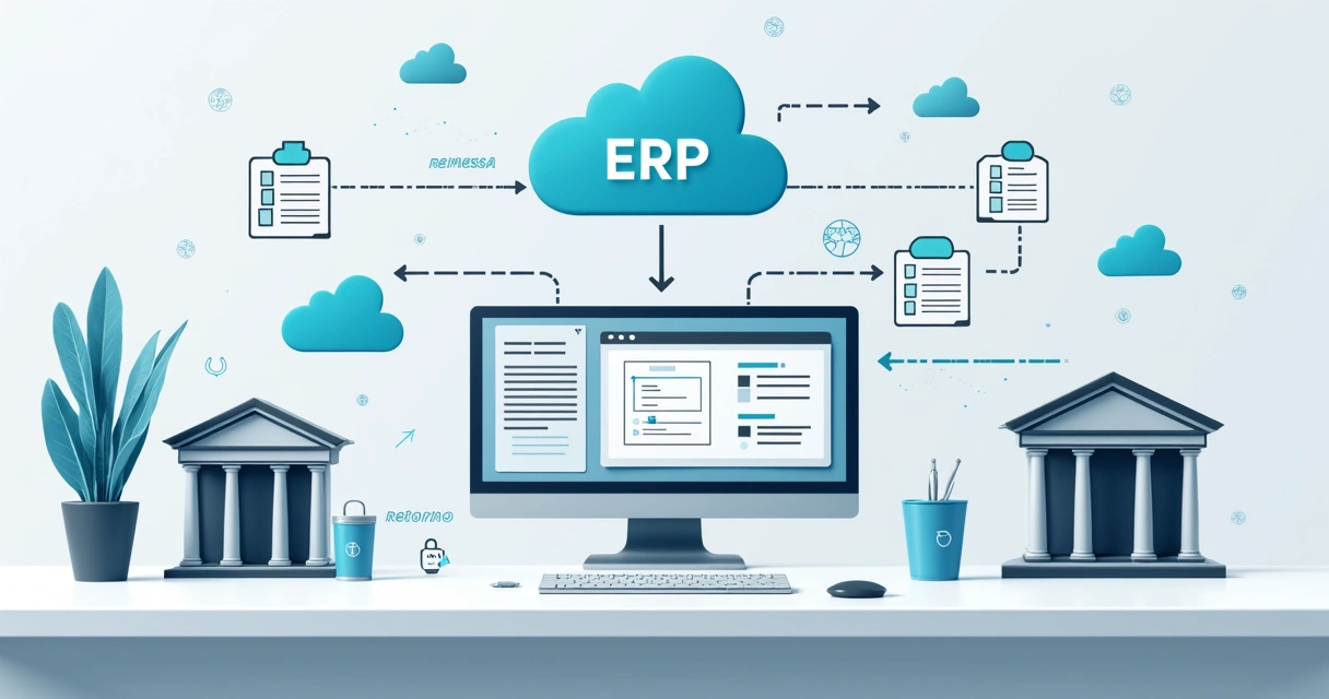 Diagrama de conexão entre ERP, arquivos CNAB e bancos 